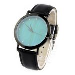 steel and blue bamboo diamond no number dial metal wood watch side view