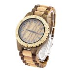 full olive ring and ebony case and no number dial wooden faced wrist watch side