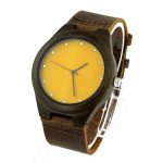 walnut case and yellow bamboo no number diamond dial luxury wood watches side view picture